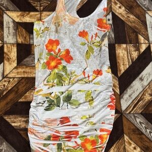 Forever 21 Asymmetrical Ruched Tank Top with floral design